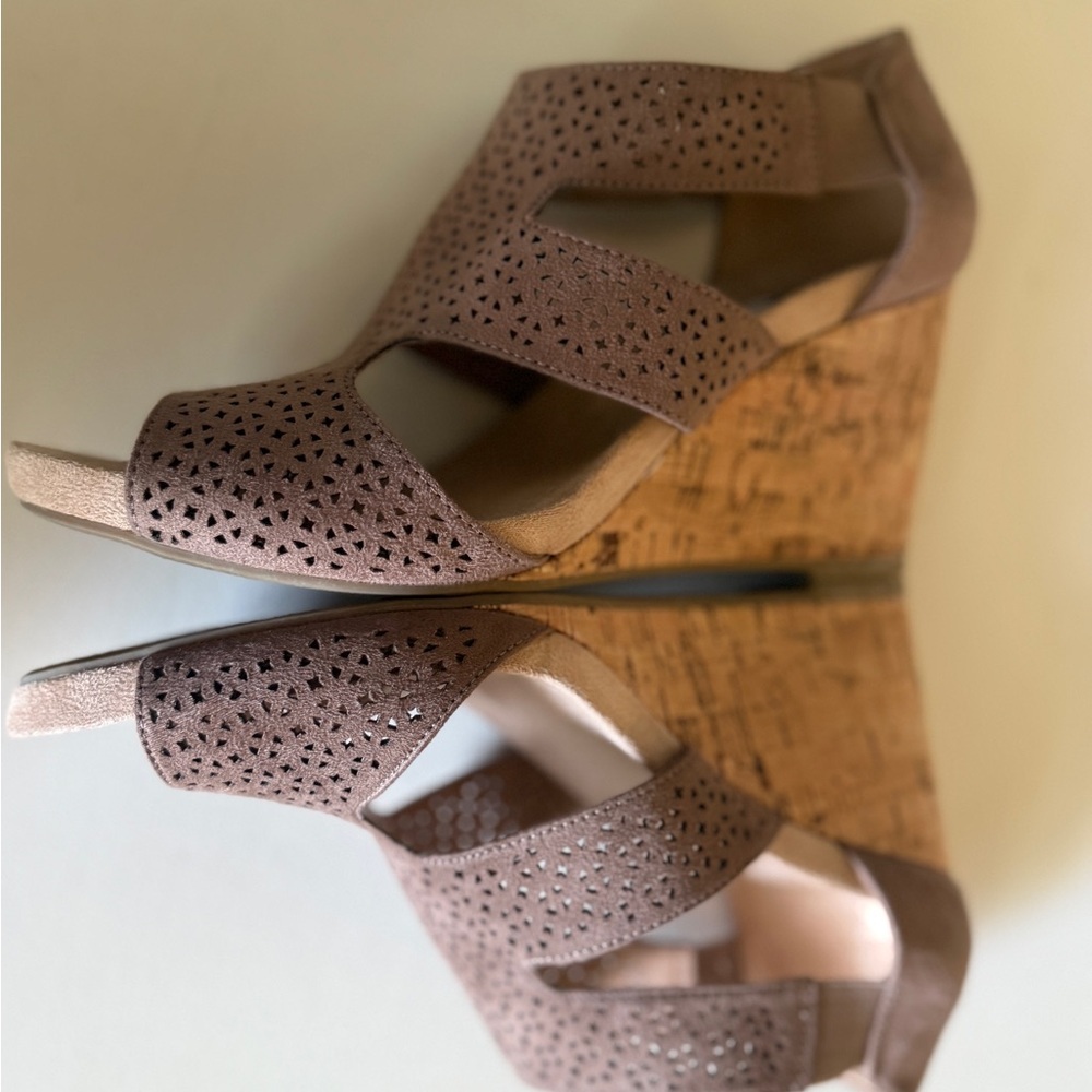 Life Stride Tan Perforated Wedge Sandals - Picture 6 of 9